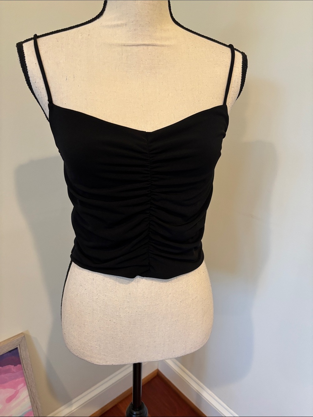 Zara Black Ruched Spaghetti Strap Camisole S